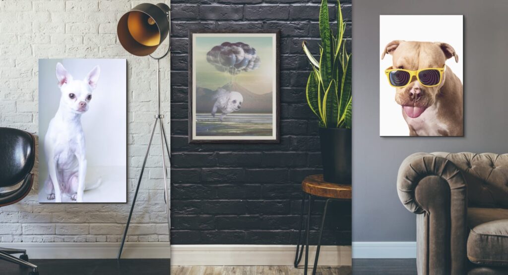 Dog art portrait print costs vary depending on size, mounting and framing.